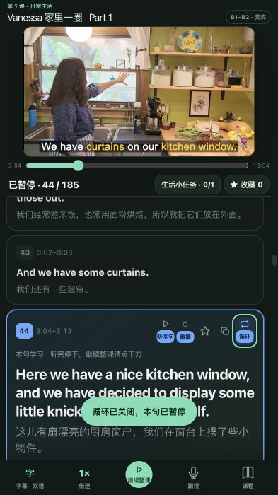 EchoLine 网页版真实手机界面：视频、逐句双语字幕和跟读控制